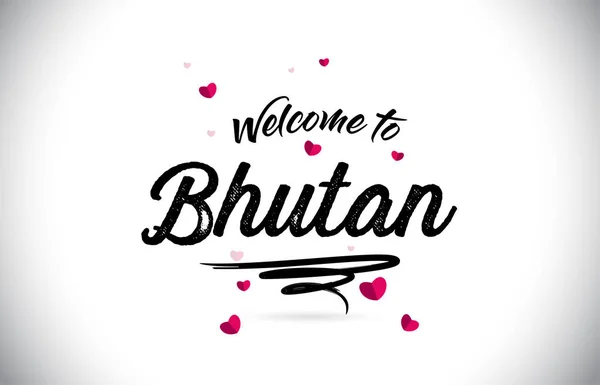 Bhutan Välkommen Till Word Text Med Handskrivna Typsnitt Och Rosa — Stock vektor