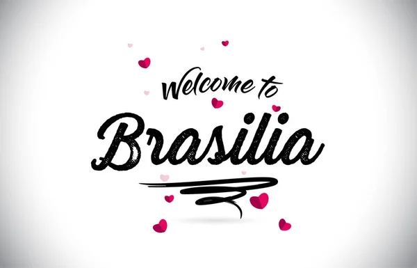 Brasilia Welcome Word Text Handwritten Font Pink Heart Shape Design — стоковый вектор
