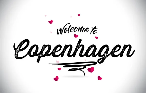 Kopenhagen Willkommen Worttext Mit Handgeschriebener Schrift Und Rosa Herzform Design — Stockvektor