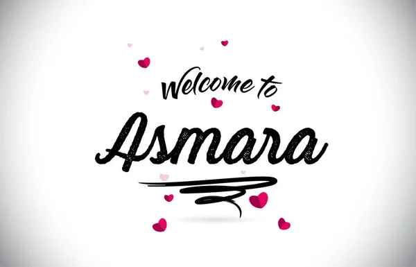 阿斯马拉欢迎使用手写字体和粉红色心形设计向量插图的文字文本 — 图库矢量图片