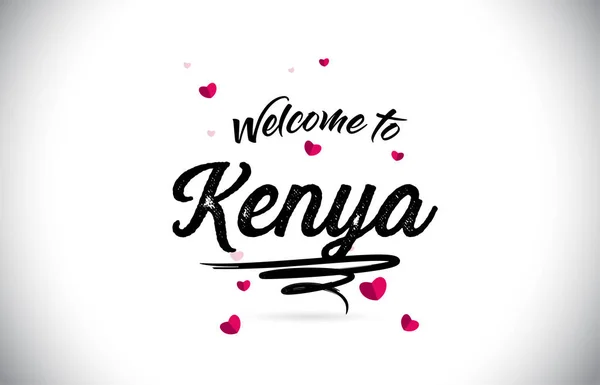 肯尼亚欢迎使用手写字体和粉红色心形设计向量插图的文字文本 — 图库矢量图片
