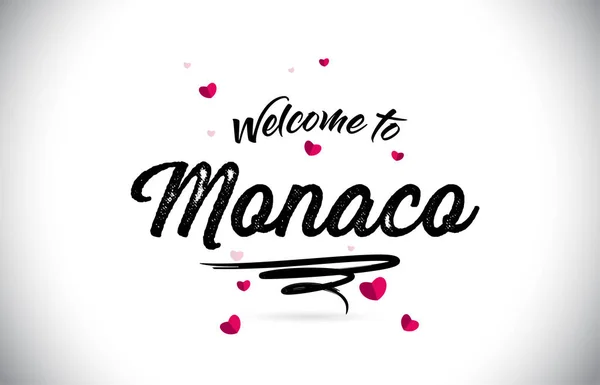 Witamy Monako Word Tekstu Czcionki Odręczne Różowy Serce Kształt Projekt — Wektor stockowy
