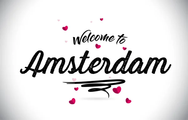 Amsterdam Welcome Word Text Handwritten Font Pink Heart Shape Design — Stock Vector