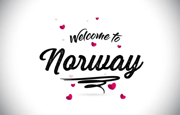 Norway Welcome Word Text Handwritten Font Pink Heart Shape Design — Stock Vector