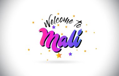 Mor pembe el yazısı yazı tipi ve sarı yıldız şekil tasarım vektör Illusration Word metin mali Hoşgeldiniz.