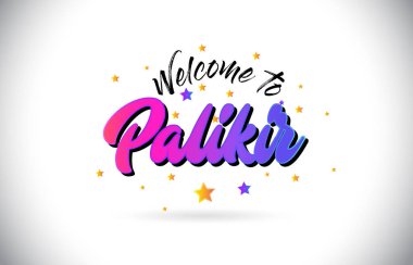 Mor pembe el yazısı yazı tipi ve sarı yıldız şekil tasarım vektör Illusration Word metin Palikir Hoşgeldiniz.