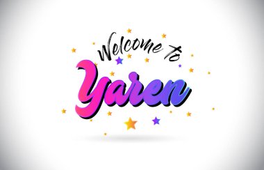Mor pembe el yazısı yazı tipi ve sarı yıldız şekil tasarım vektör Illusration Word metin hoşgeldin yaren.