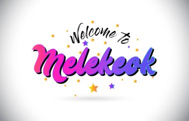 Mor pembe el yazısı yazı tipi ve sarı yıldız şekil tasarım vektör Illusration Word metin: melekeok Hoşgeldiniz.