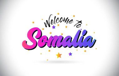 Somali kelime metin mor pembe el yazısı yazı tipi ve sarı yıldız şekil tasarım vektör Illusration hoş geldiniz.