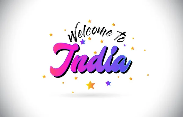 Indien Välkommen Till Word Text Med Lila Rosa Handskrivna Typsnitt — Stock vektor
