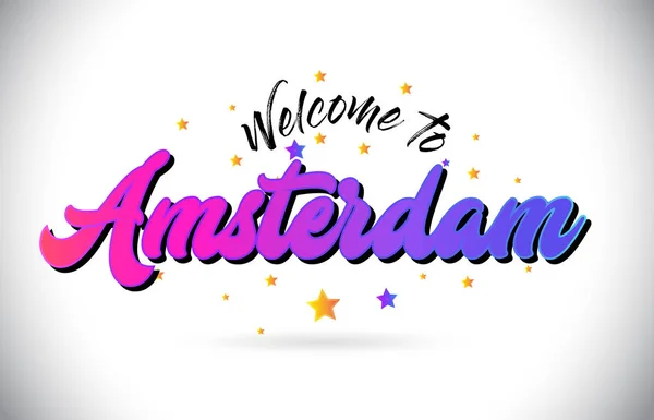 Amsterdam Bienvenue Texte Word Avec Police Manuscrite Rose Pourpre Illustration — Image vectorielle