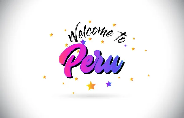Peru Welcome Word Text Purple Pink Handwritten Font Yellow Stars — Stock Vector