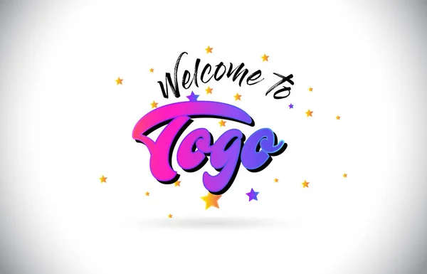 Togo Välkommen Till Word Text Med Lila Rosa Handskrivna Typsnitt — Stock vektor
