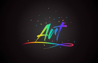 Sanat Word metni el yazısı gökkuşağı canlı renkleri ve konfeti vektör çizim ile.