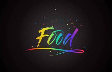 Gıda Word metni el yazısı gökkuşağı canlı renkleri ve konfeti vektör çizim ile.