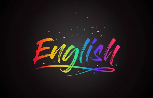英語のテキスト 手書きの虹の鮮やかな色と紙吹雪のベクトル図 — ストックベクタ