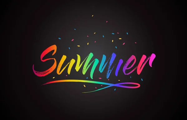Summer Word Text Handwritten Rainbow Vibrant Colors Confetti Vector Illustration — Stock Vector