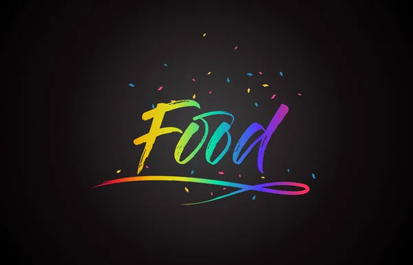 食品単語テキスト 手書き虹色と紙吹雪のベクトル図 — ストックベクタ