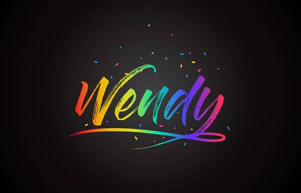 Wendy Word Metni Yazısı Gökkuşağı Canlı Renkleri Konfeti Vektör Çizim — Stok Vektör