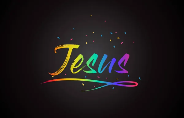 Jesus Word Text Handwritten Rainbow Vibrant Colors Confetti Vector Illustration — Stock Vector