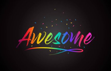 Harika Word metni el yazısı gökkuşağı canlı renkleri ve konfeti vektör çizim ile.