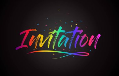 Davetiye Word metni el yazısı gökkuşağı canlı renkleri ve konfeti vektör çizim ile.