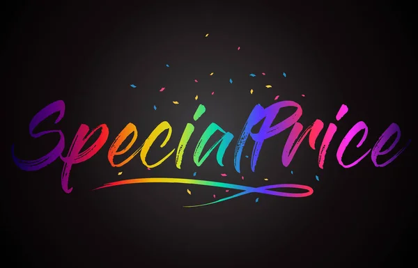 Specialprice Word Text Handwritten Rainbow Vibrant Colors Confetti Vector Illustration — Stock Vector