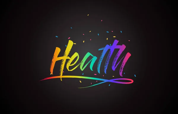 Health Word Text Handwritten Rainbow Vibrant Colors Confetti Vector Illustration — Stock Vector