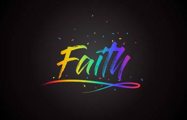 İnanç Word metni el yazısı gökkuşağı canlı renkleri ve konfeti vektör çizim ile.