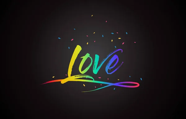 Love Word Text Handwritten Rainbow Vibrant Colors Confetti Vector Illustration — Stock Vector
