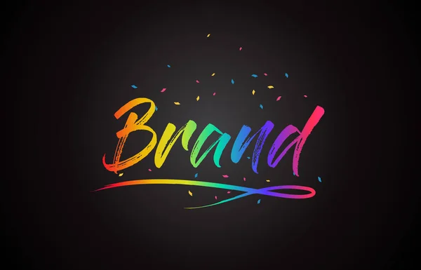 Brand Word Text Handwritten Rainbow Vibrant Colors Confetti Vector Illustration — Stock Vector