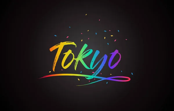 Tokyo Word Text Mit Handgeschriebenen Regenbogen Lebendigen Farben Und Konfetti — Stockvektor