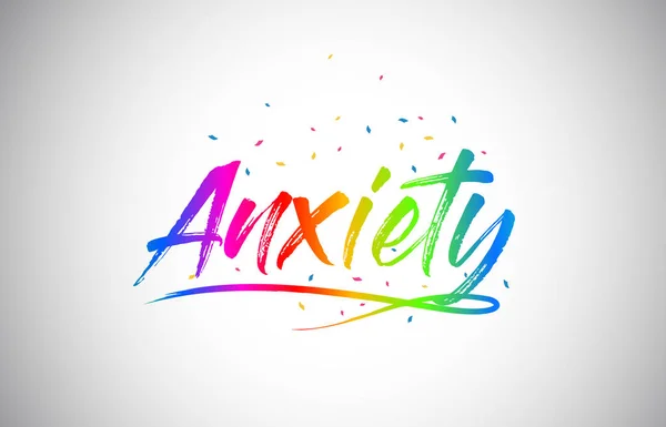 Angst Creatieve Word Tekst Met Handgeschreven Rainbow Levendige Kleuren Confetti — Stockvector