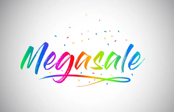 Megasale Δημιουργικό Λέξη Κείμενο Χειρόγραφες Rainbow Ζωηρά Χρώματα Και Κομφετί — Διανυσματικό Αρχείο