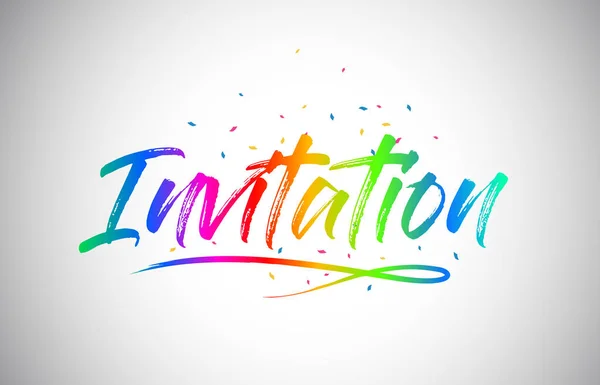 Invitation Creative Word Text Handwritten Rainbow Vibrant Colors Confetti Vector — Stock Vector