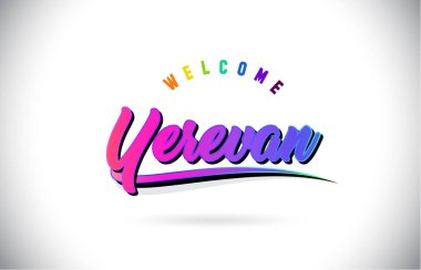 Erivan Word metni yaratıcı mor pembe el yazısı yazı tipiyle hoş geldiniz ve şekil tasarlamak vektör Swoosh.