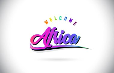 Afrika Word metni yaratıcı mor pembe el yazısı yazı tipiyle hoş geldiniz ve şekil tasarlamak vektör Swoosh.