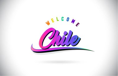 Şili Word metni yaratıcı mor pembe el yazısı yazı tipiyle hoş geldiniz ve şekil tasarlamak vektör Swoosh.