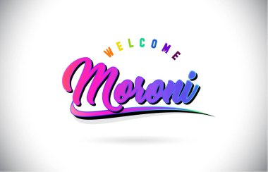 Moroni Word metni yaratıcı mor pembe el yazısı yazı tipiyle hoş geldiniz ve şekil tasarlamak vektör Swoosh.