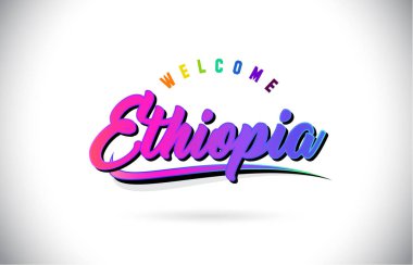 Etiyopya Word metni yaratıcı mor pembe el yazısı yazı tipiyle hoş geldiniz ve şekil tasarlamak vektör Swoosh.