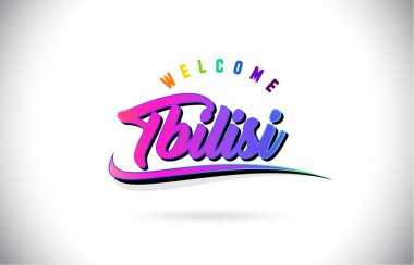 Tbilisi Word metni yaratıcı mor pembe el yazısı yazı tipiyle hoş geldiniz ve şekil tasarlamak vektör Swoosh.