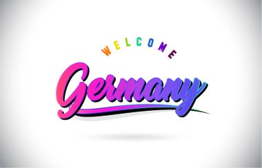 Almanya Word metni yaratıcı mor pembe el yazısı yazı tipiyle hoş geldiniz ve şekil tasarlamak vektör Swoosh.