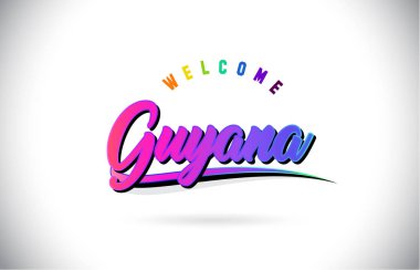Guyana Word metni yaratıcı mor pembe el yazısı yazı tipiyle hoş geldiniz ve şekil tasarlamak vektör Swoosh.