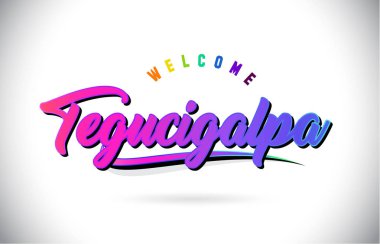 Tegucigalpa Word metni yaratıcı mor pembe el yazısı yazı tipiyle hoş geldiniz ve şekil tasarlamak vektör Swoosh.