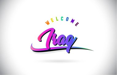 Irak Word metni yaratıcı mor pembe el yazısı yazı tipiyle hoş geldiniz ve şekil tasarlamak vektör Swoosh.