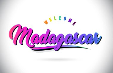 Madagaskar Word metni yaratıcı mor pembe el yazısı yazı tipiyle hoş geldiniz ve şekil tasarlamak vektör Swoosh.