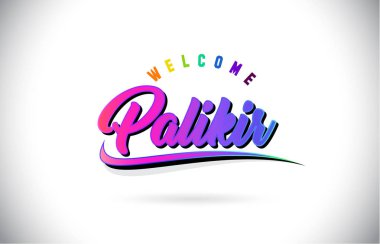 Palikir Hoşgeldiniz yaratıcı mor ile Word metni için elle yazılmış yazı tipi pembe ve şekil tasarlamak vektör Swoosh.