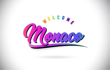 Monako Word metni yaratıcı mor pembe el yazısı yazı tipiyle hoş geldiniz ve şekil tasarlamak vektör Swoosh.