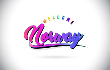 Norveç Word metni yaratıcı mor pembe el yazısı yazı tipiyle hoş geldiniz ve şekil tasarlamak vektör Swoosh.