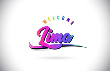 Lima Word metni yaratıcı mor pembe el yazısı yazı tipiyle hoş geldiniz ve şekil tasarlamak vektör Swoosh.